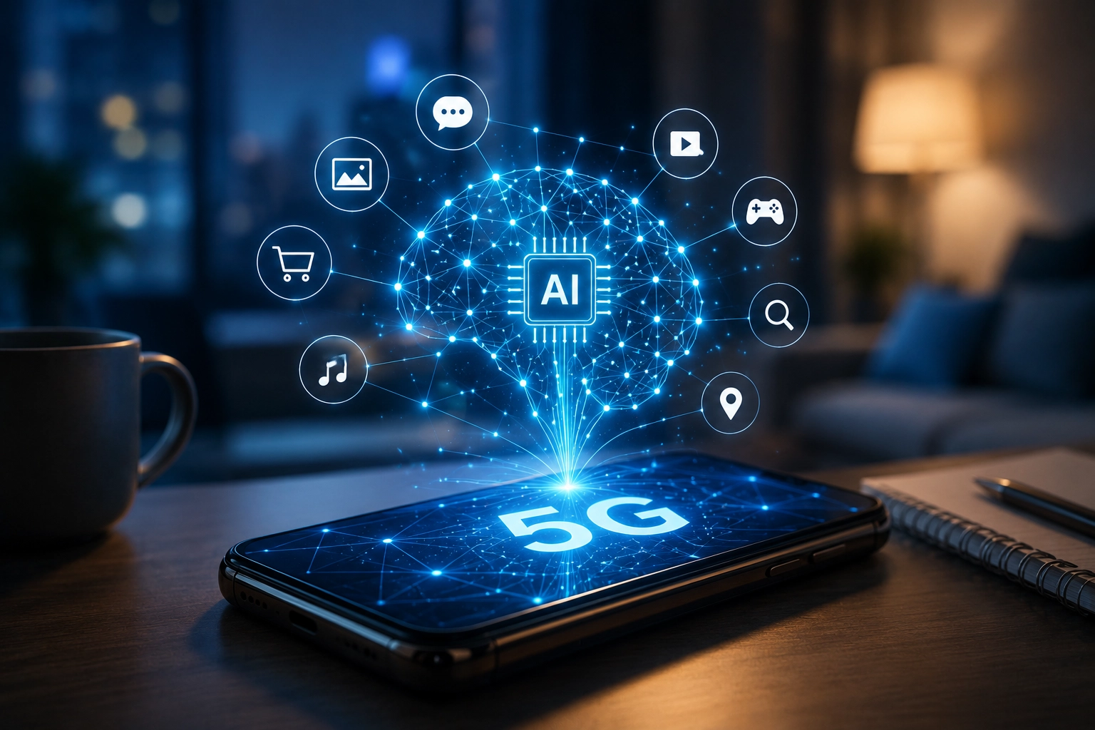 Conectividad 5G e inteligencia artificial trabajando dentro del smartphone